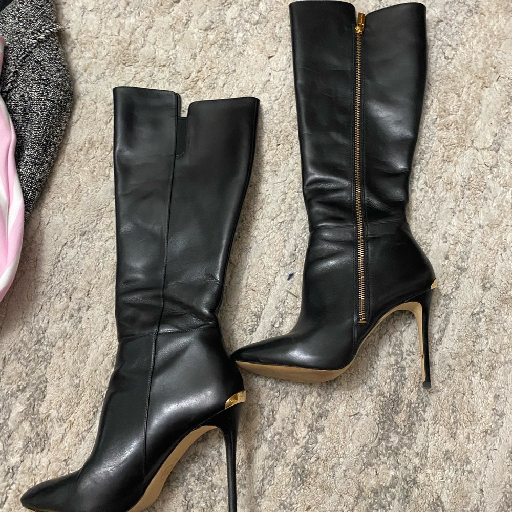 Michael Kors Black Heeled Boots with Knee Height and Stiletto Heels